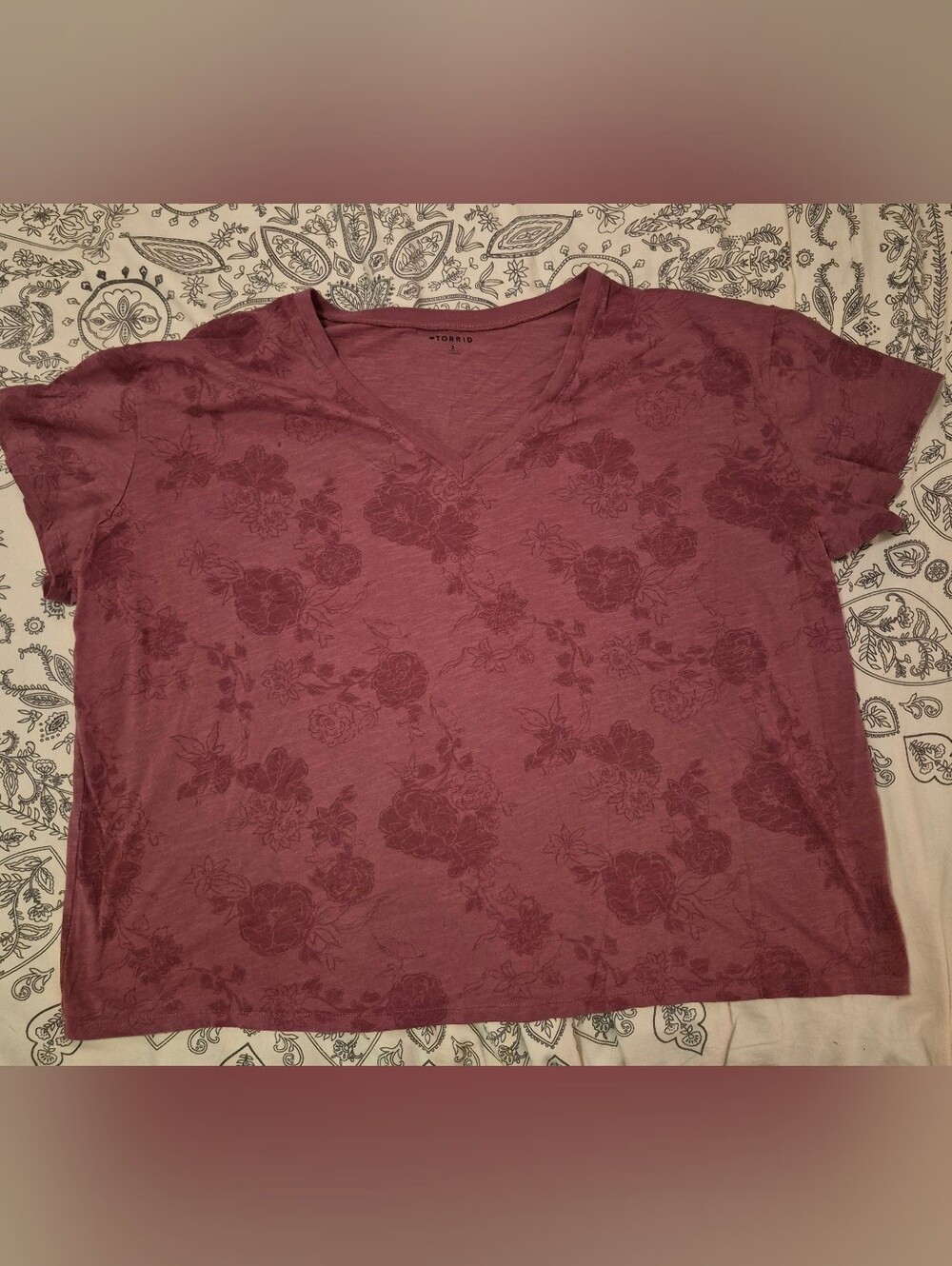 Torrid Brand- Rose Floral V-Neck Short Sleeve Tee